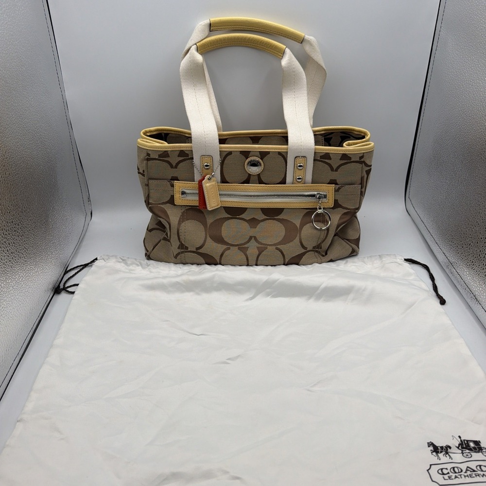 Coach F14878 Daisy Signature Collection Tote Khaki Shoulder Handbag Purse